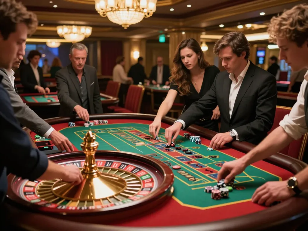 Betting excitement at a roulette table in a casino featuring the energy of kk44 with players engaged and focused