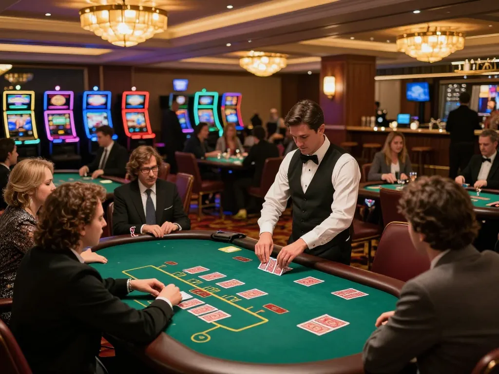 Nohu players joyfully engaging in blackjack at an upscale casino, with vibrant gaming atmosphere.