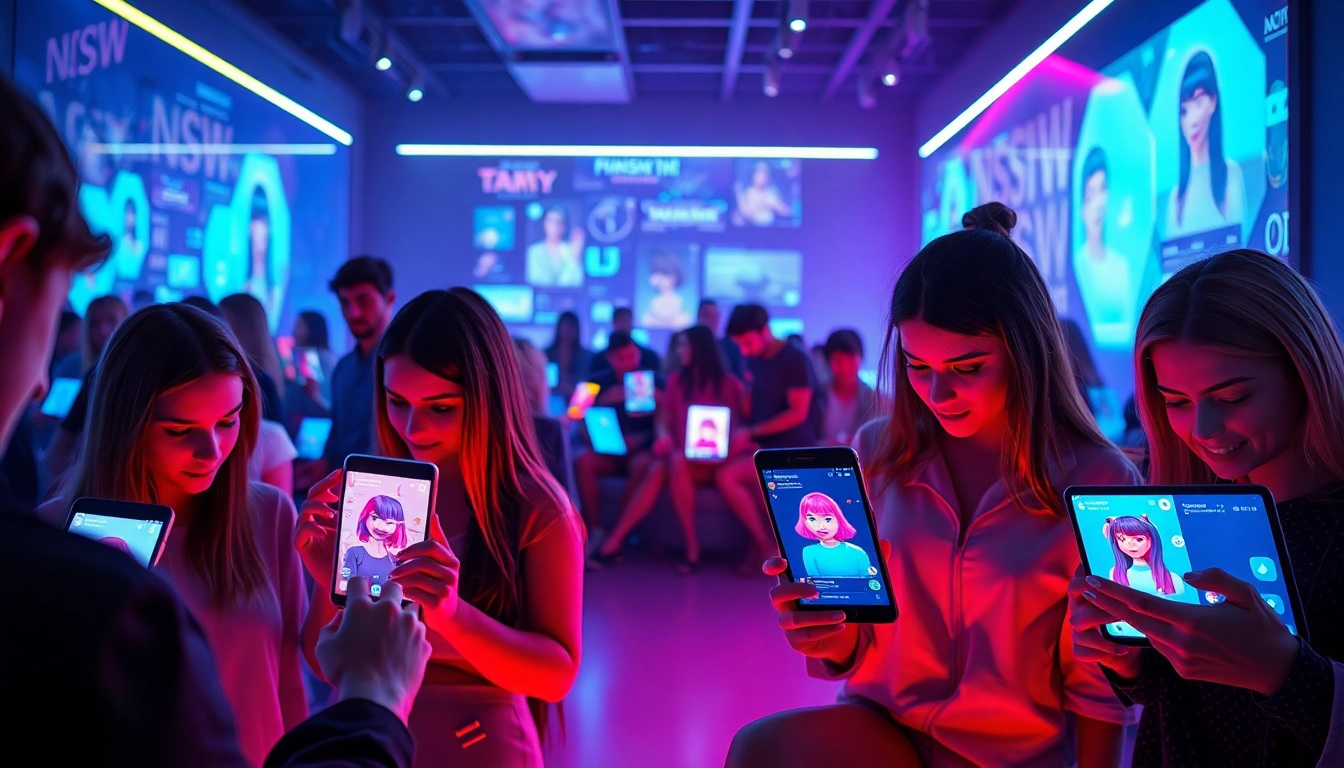 Engaging users exploring various interactive NSFW AI platforms in a vibrant digital landscape.